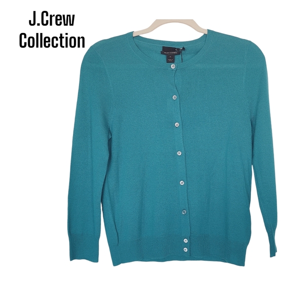 J. Crew Collection Sz M Scoop Neck Button Down Italian Cashmere Cardigan Sweater